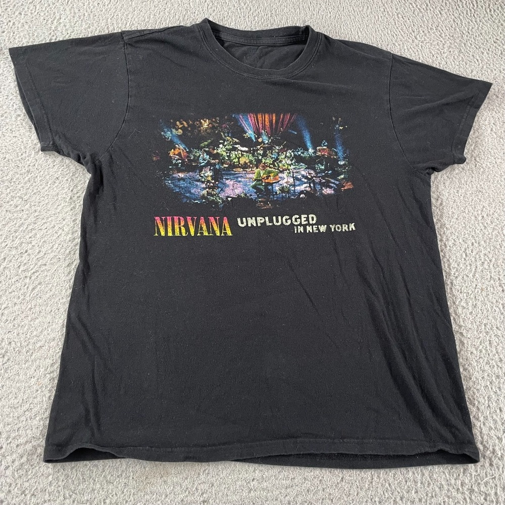 Nirvana Unplugged In New York Shirt Adult Medium Black Band Tee 90s Grunge